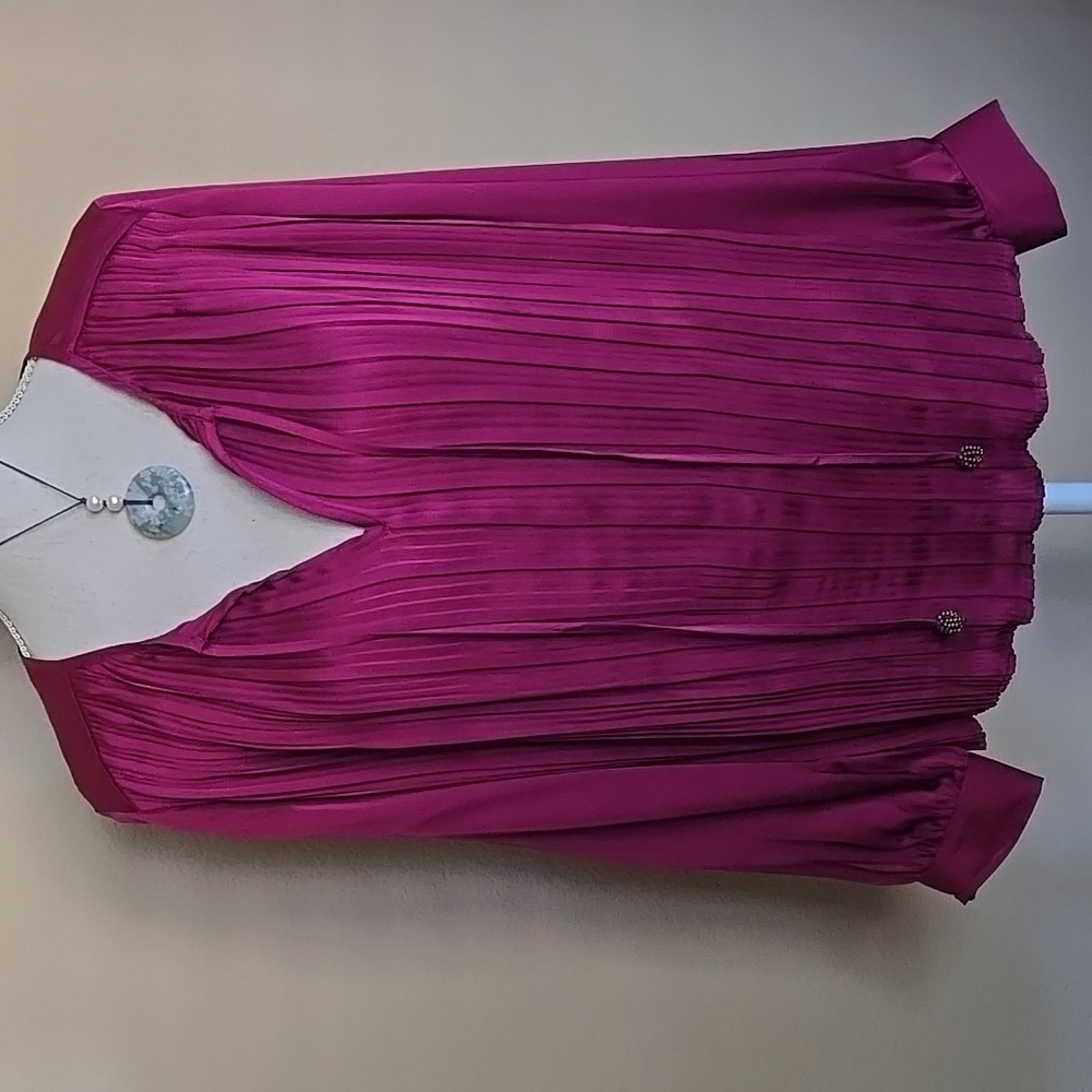 NEW Anthropologie Daniel Rainn Satiny Pleated Tassel Blouse in Mulberry/Wine - M
